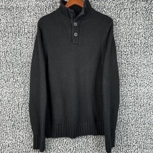 Fossil Knit‎ Angora Blend Long Sleeve Quarter Button Black Sweater Size Large.